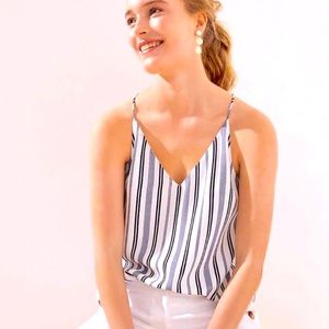 LOFT V neck strappy cami blue and white